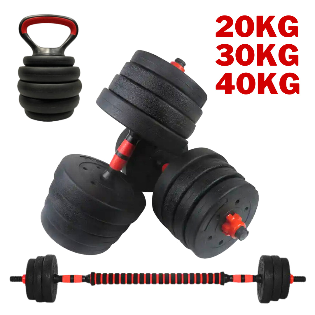 Exersci Adjustable Dumbbell Barbell Weights Set 20-40Kg with Kettlebell Option